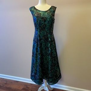 Kay Unger green/black beaded dress